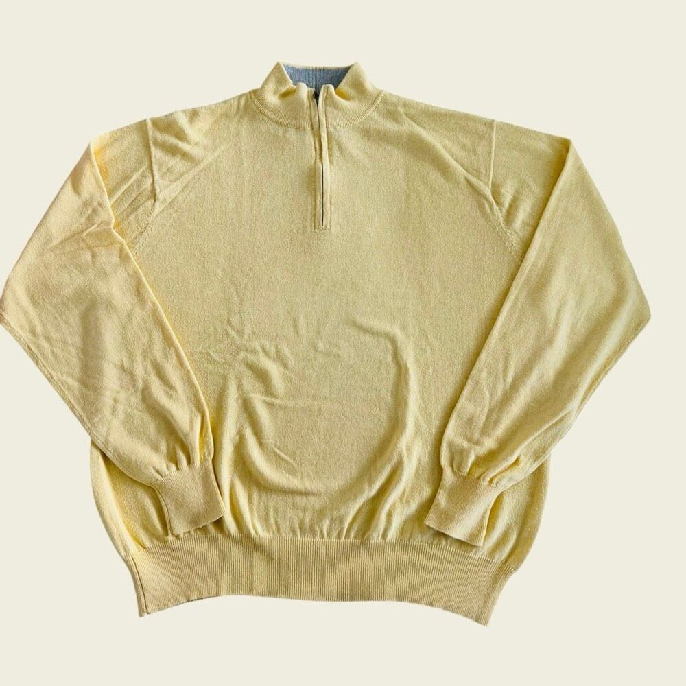 Peter Millar Crown Cotton Cashmere Quarter Zip Sweater Men’s Medium Yellow